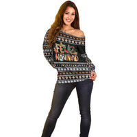 Mexican Sumbrero and Snowman Christmas Off Shoulder Sweater Feliz Navidad Mexico - Wonder Print Shop