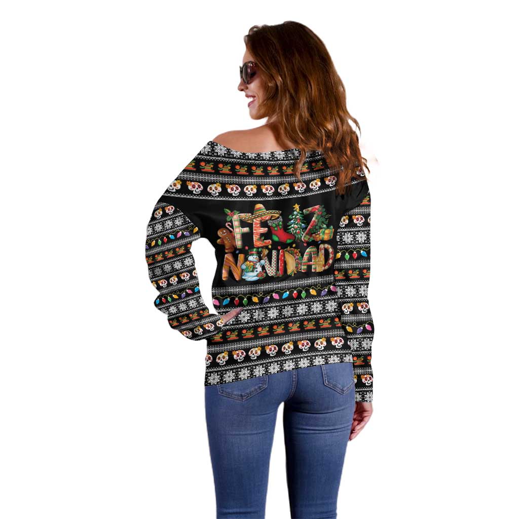 Mexican Sumbrero and Snowman Christmas Off Shoulder Sweater Feliz Navidad Mexico - Wonder Print Shop