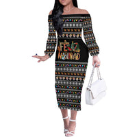 Mexican Sumbrero and Snowman Christmas Off The Shoulder Long Sleeve Dress Feliz Navidad Mexico - Wonder Print Shop