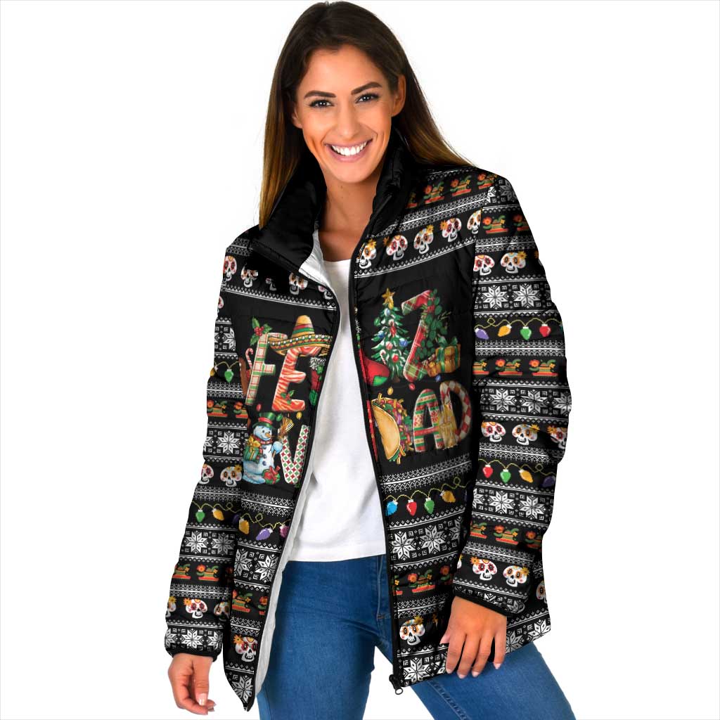 Mexican Sumbrero and Snowman Christmas Padded Jacket Feliz Navidad Mexico - Wonder Print Shop