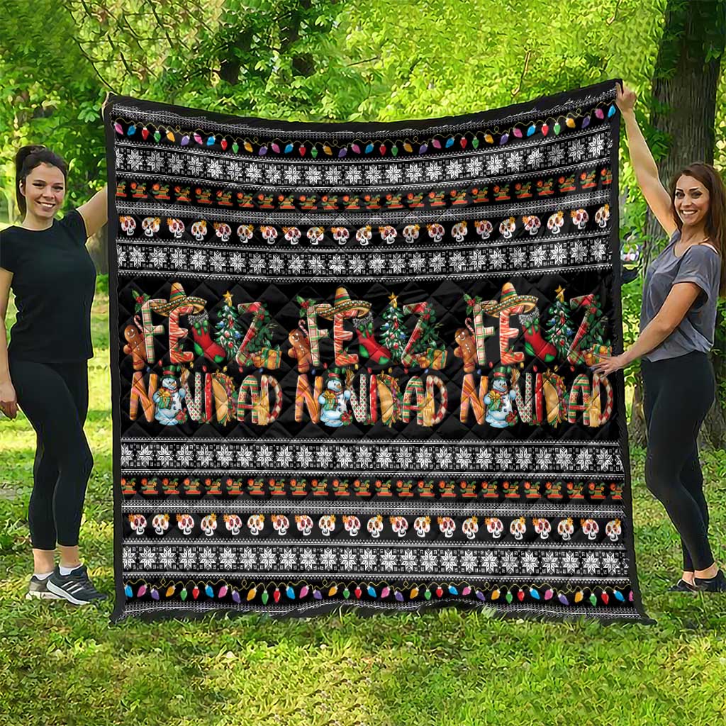 Mexican Sumbrero and Snowman Christmas Quilt Feliz Navidad Mexico - Wonder Print Shop