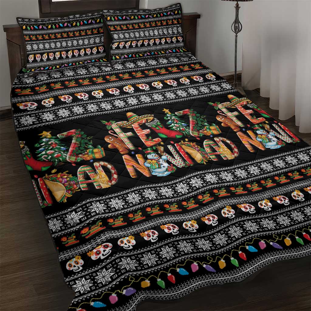 Mexican Sumbrero and Snowman Christmas Quilt Bed Set Feliz Navidad Mexico - Wonder Print Shop