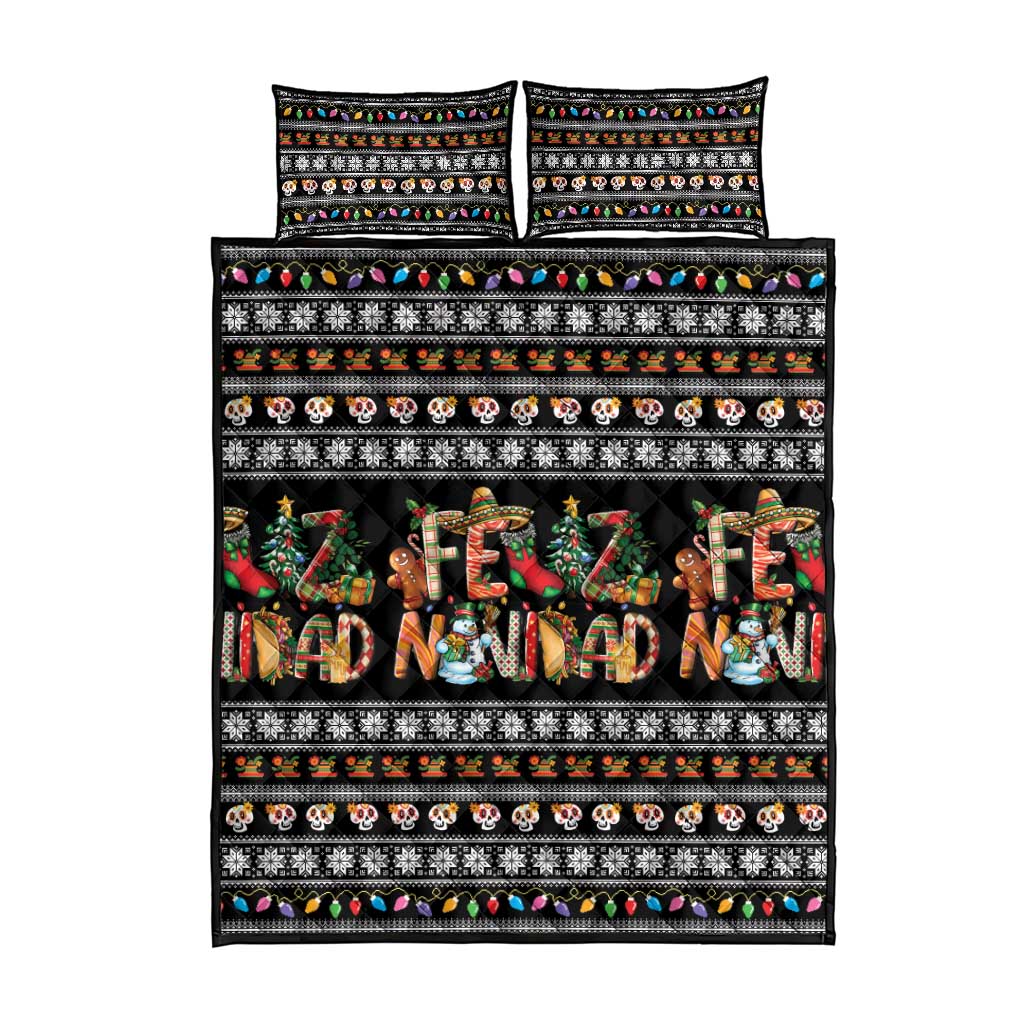 Mexican Sumbrero and Snowman Christmas Quilt Bed Set Feliz Navidad Mexico - Wonder Print Shop