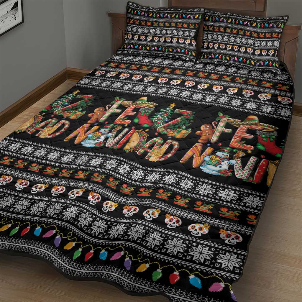 Mexican Sumbrero and Snowman Christmas Quilt Bed Set Feliz Navidad Mexico - Wonder Print Shop