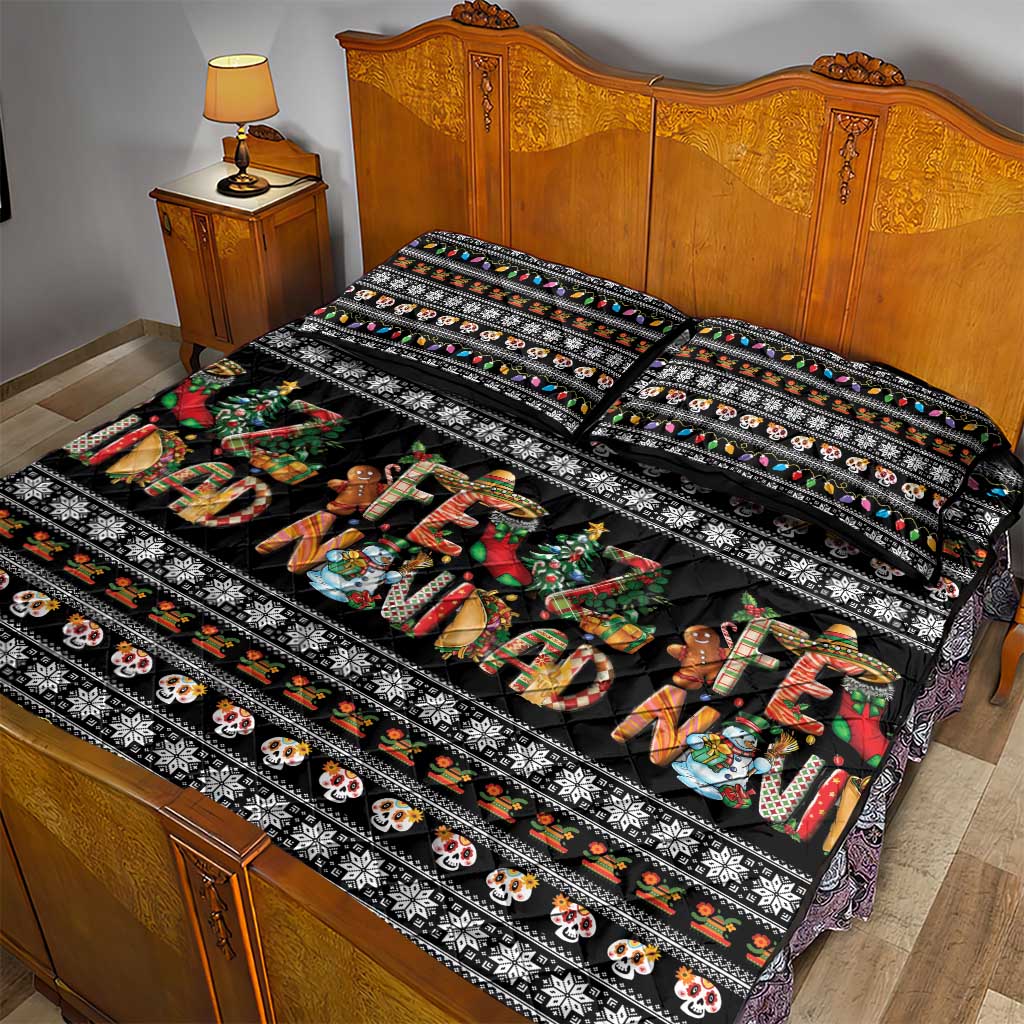 Mexican Sumbrero and Snowman Christmas Quilt Bed Set Feliz Navidad Mexico - Wonder Print Shop