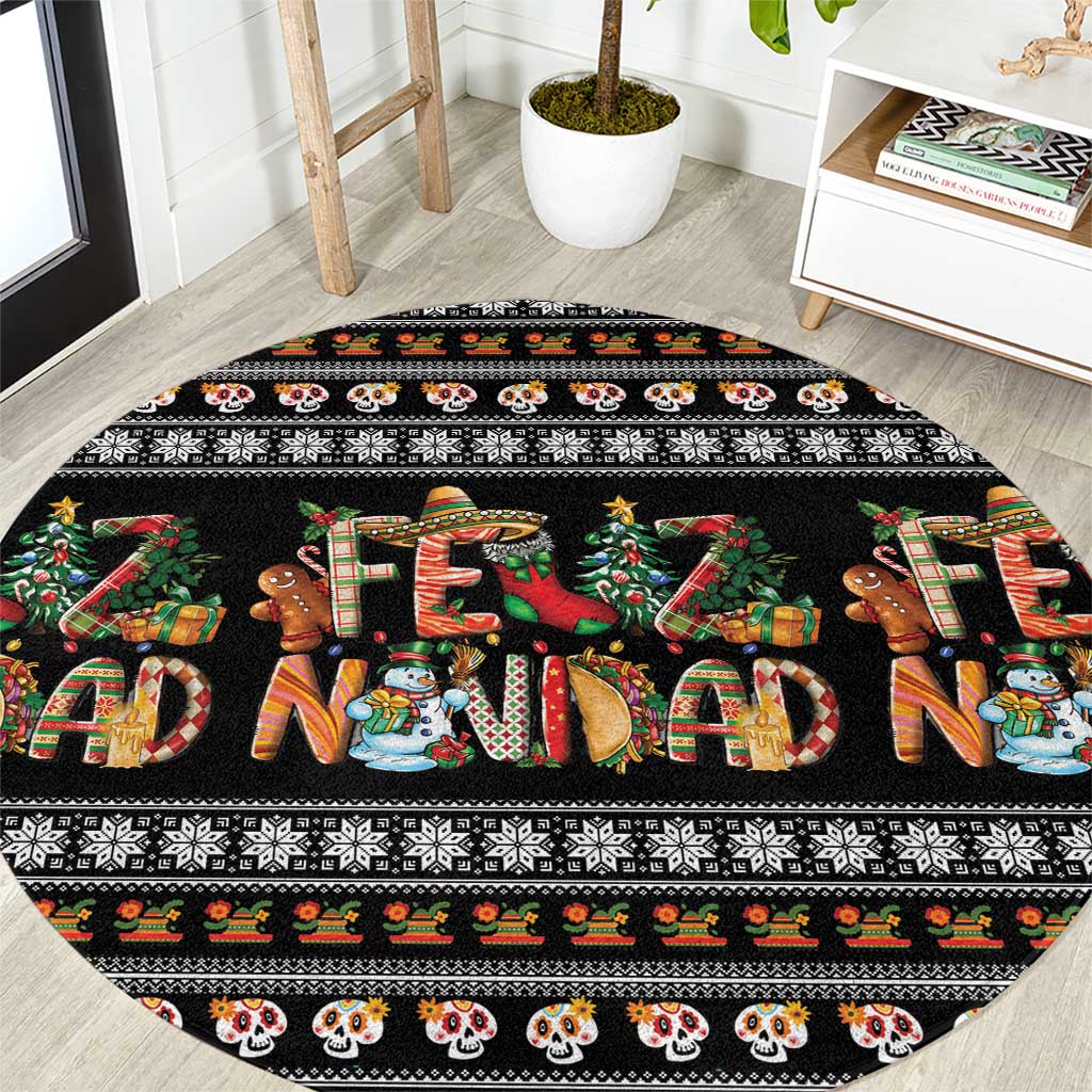 Mexican Sumbrero and Snowman Christmas Round Carpet Feliz Navidad Mexico - Wonder Print Shop