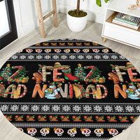 Mexican Sumbrero and Snowman Christmas Round Carpet Feliz Navidad Mexico - Wonder Print Shop