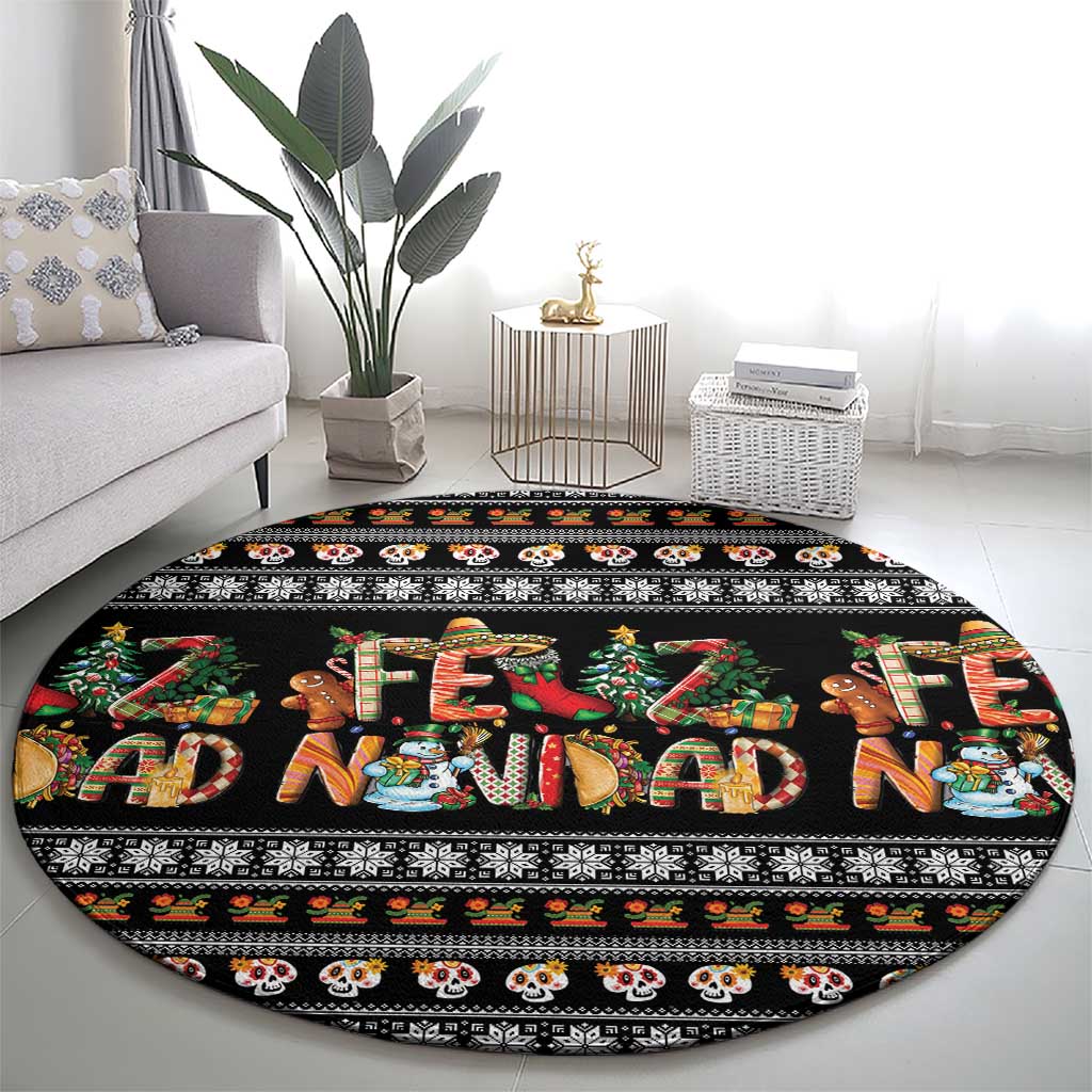 Mexican Sumbrero and Snowman Christmas Round Carpet Feliz Navidad Mexico - Wonder Print Shop