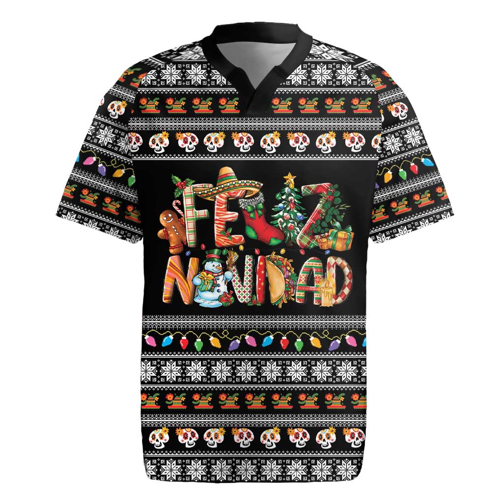 Mexican Sumbrero and Snowman Christmas Rugby Jersey Feliz Navidad Mexico - Wonder Print Shop