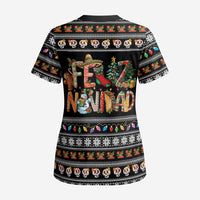 Mexican Sumbrero and Snowman Christmas Scrub Top Feliz Navidad Mexico - Wonder Print Shop
