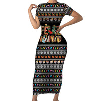 Mexican Sumbrero and Snowman Christmas Short Sleeve Bodycon Dress Feliz Navidad Mexico - Wonder Print Shop