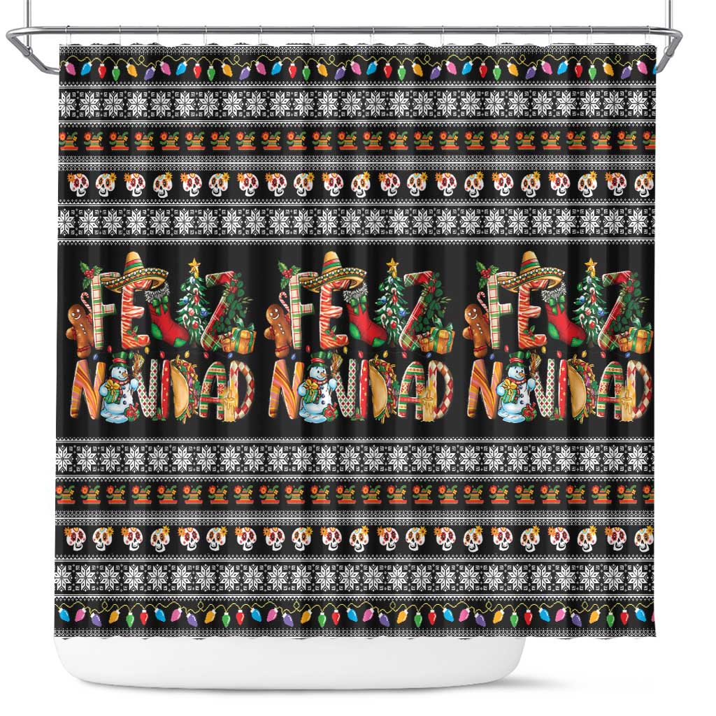 Mexican Sumbrero and Snowman Christmas Shower Curtain Feliz Navidad Mexico - Wonder Print Shop