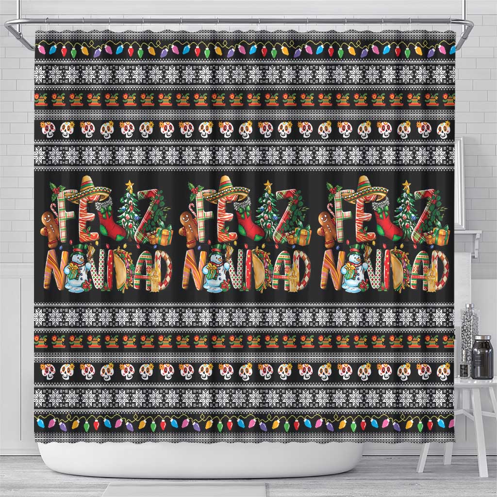 Mexican Sumbrero and Snowman Christmas Shower Curtain Feliz Navidad Mexico - Wonder Print Shop