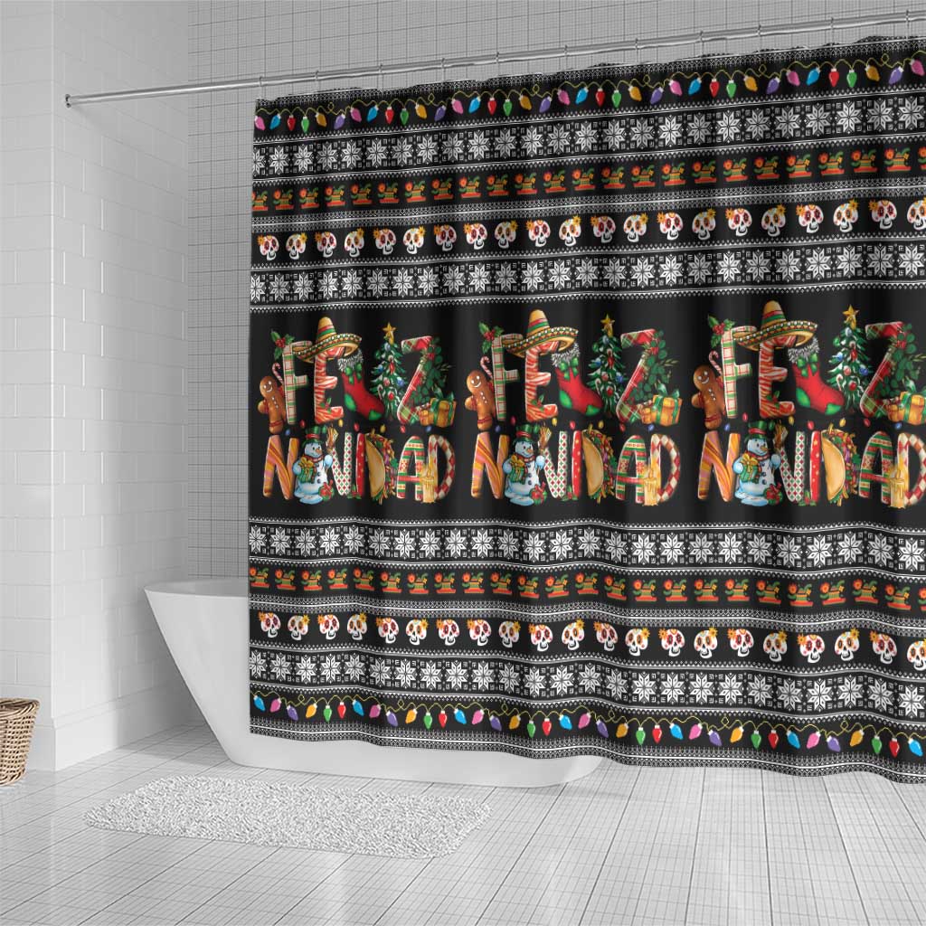 Mexican Sumbrero and Snowman Christmas Shower Curtain Feliz Navidad Mexico - Wonder Print Shop