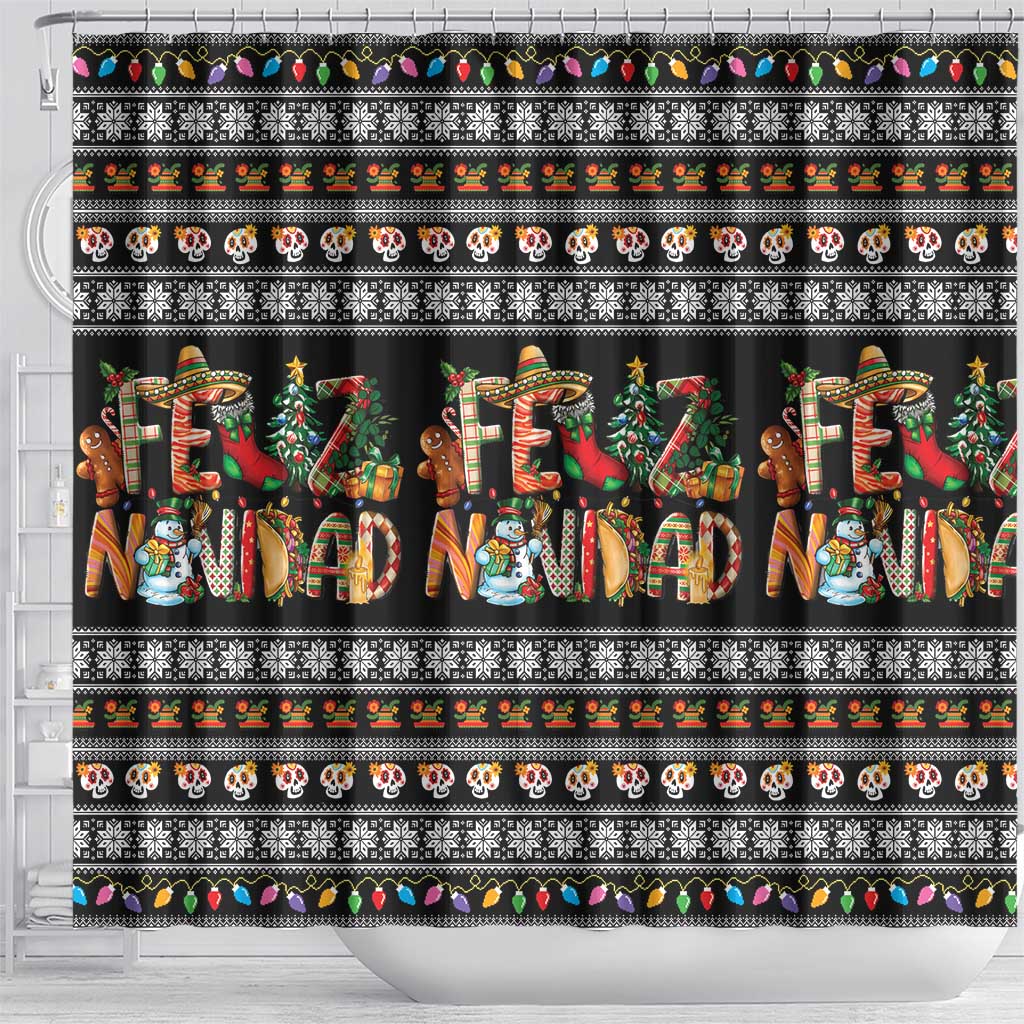 Mexican Sumbrero and Snowman Christmas Shower Curtain Feliz Navidad Mexico - Wonder Print Shop