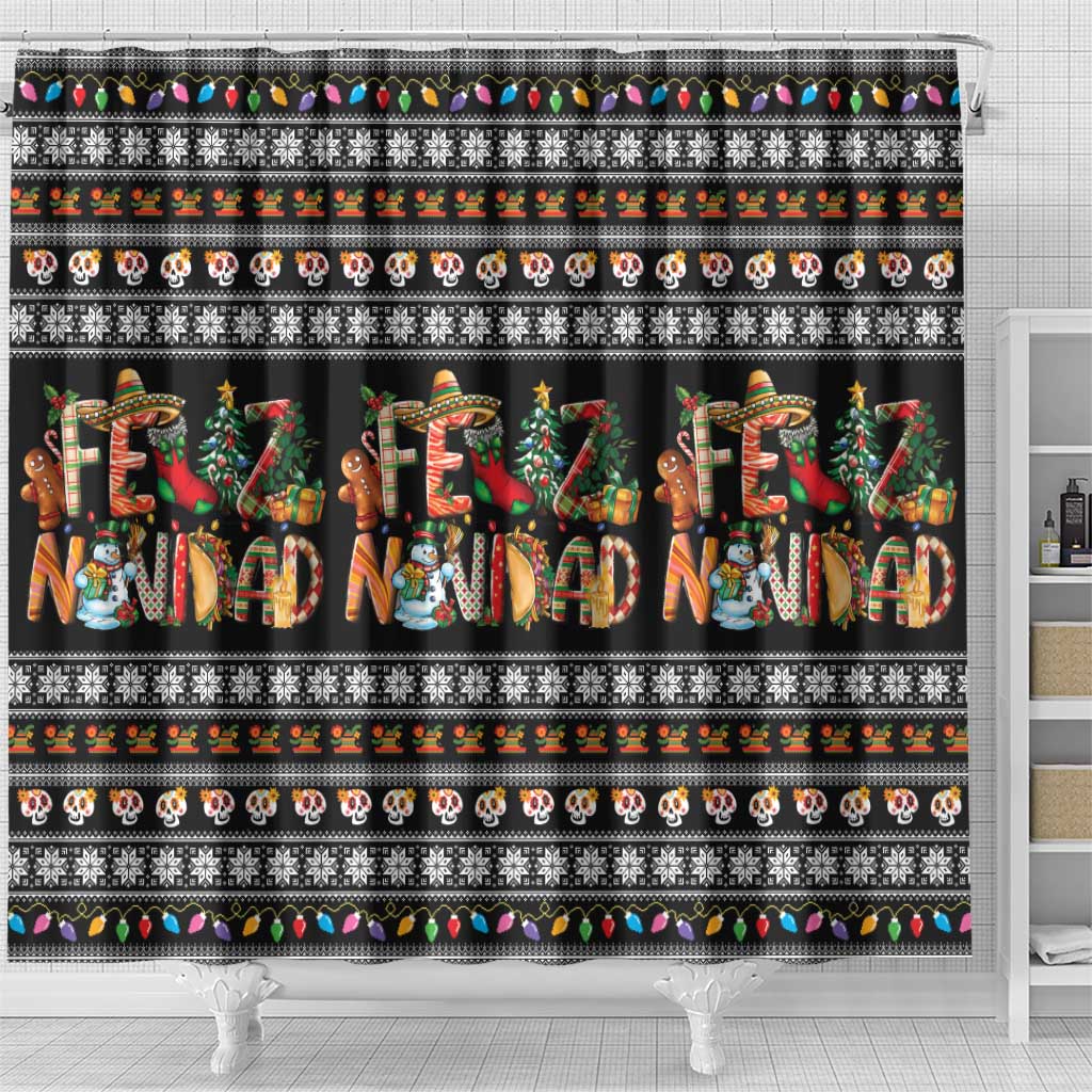 Mexican Sumbrero and Snowman Christmas Shower Curtain Feliz Navidad Mexico - Wonder Print Shop