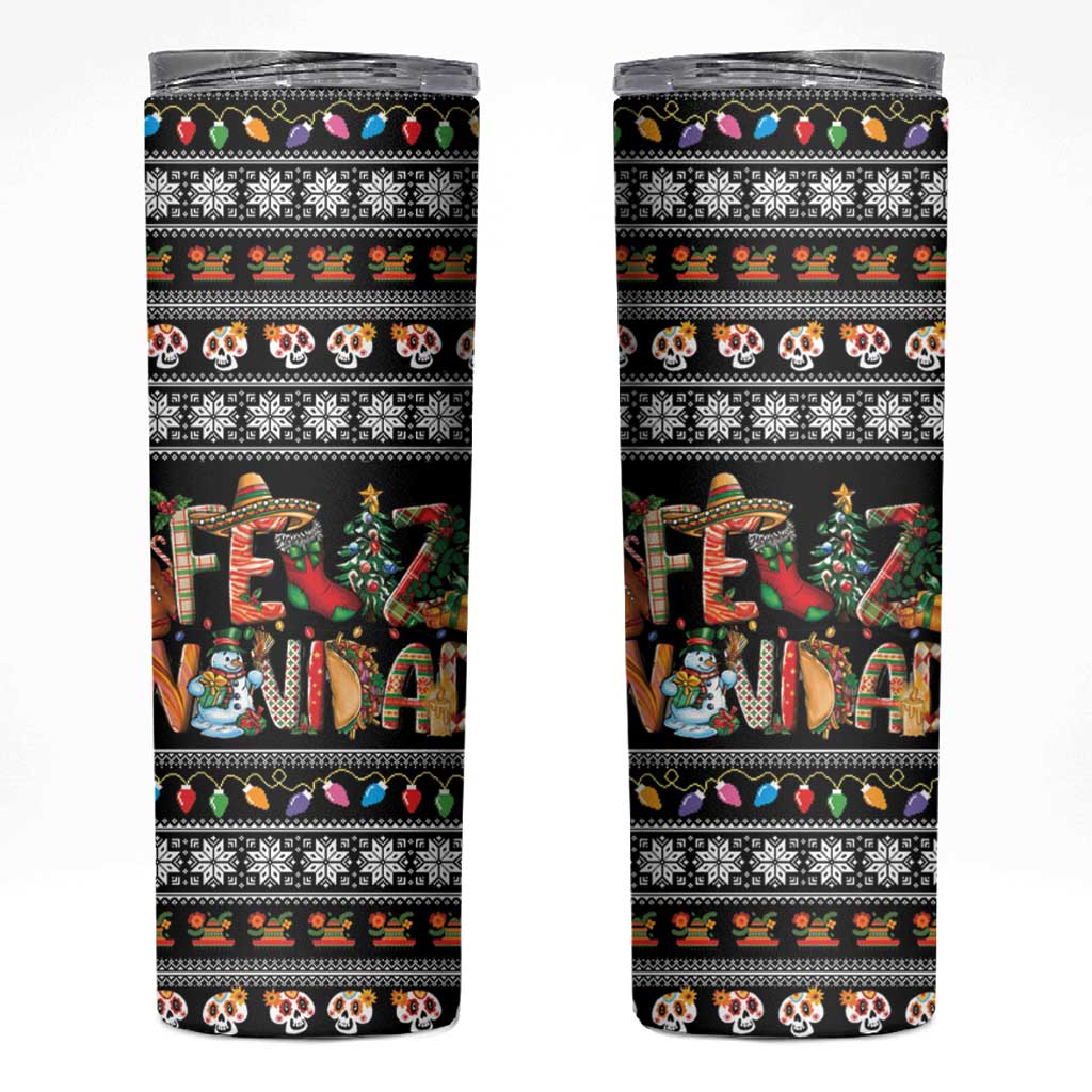 Mexican Sumbrero and Snowman Christmas Skinny Tumbler Feliz Navidad Mexico - Wonder Print Shop