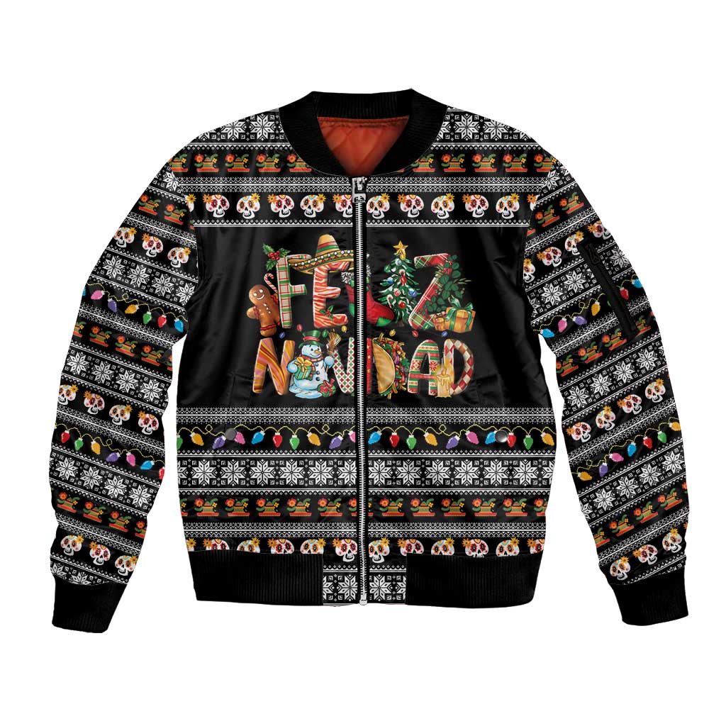 Mexican Sumbrero and Snowman Christmas Sleeve Zip Bomber Jacket Feliz Navidad Mexico - Wonder Print Shop