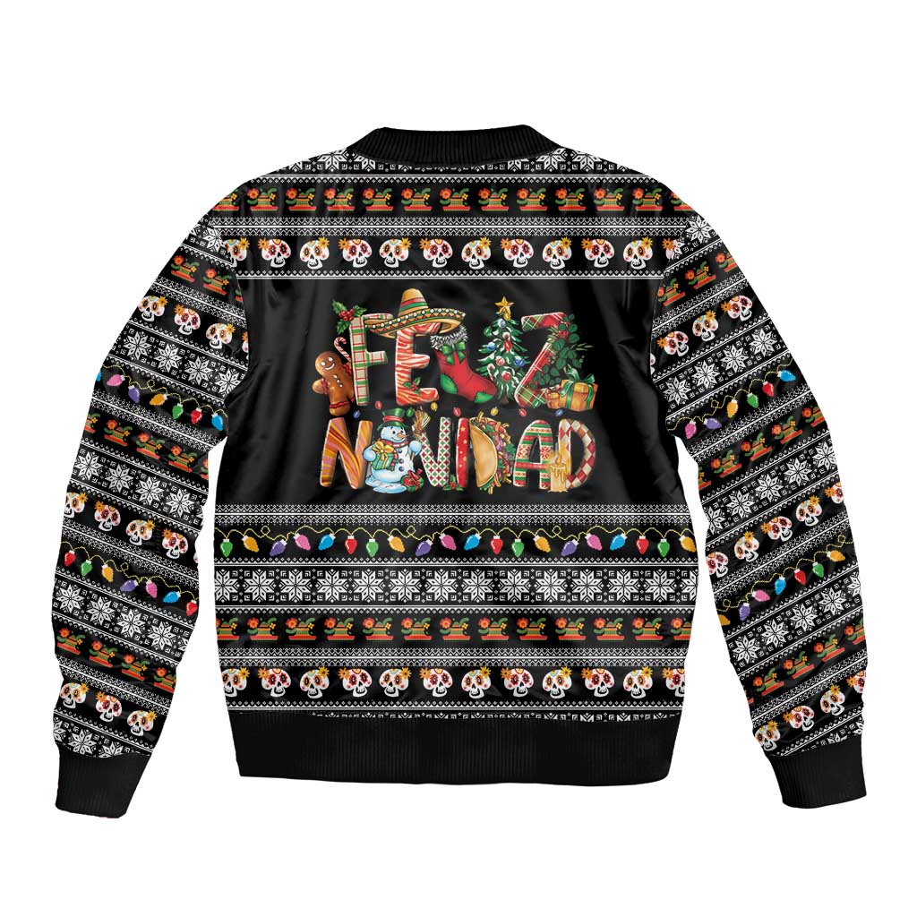 Mexican Sumbrero and Snowman Christmas Sleeve Zip Bomber Jacket Feliz Navidad Mexico - Wonder Print Shop