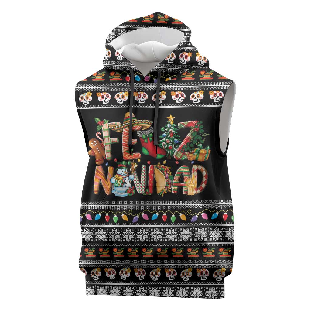 Mexican Sumbrero and Snowman Christmas Sleeveless Hoodie Feliz Navidad Mexico - Wonder Print Shop