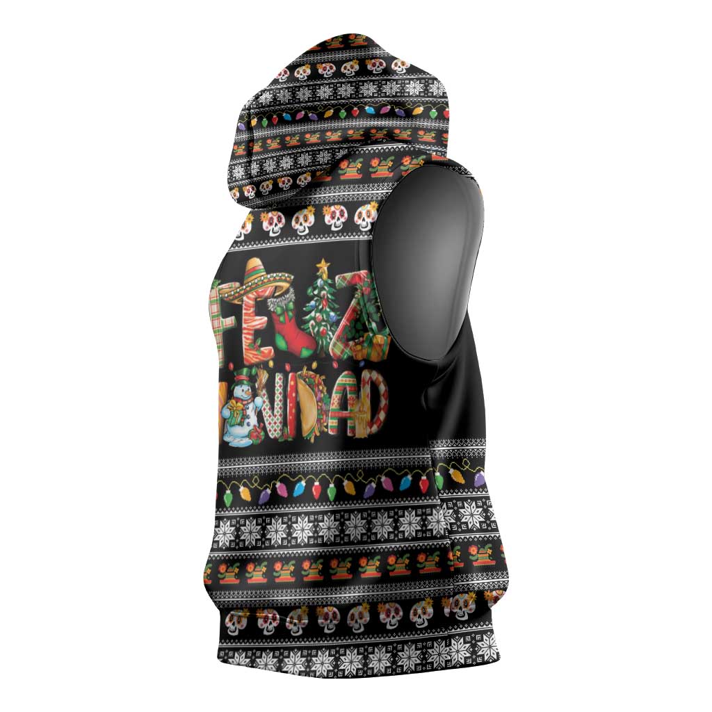 Mexican Sumbrero and Snowman Christmas Sleeveless Hoodie Feliz Navidad Mexico - Wonder Print Shop