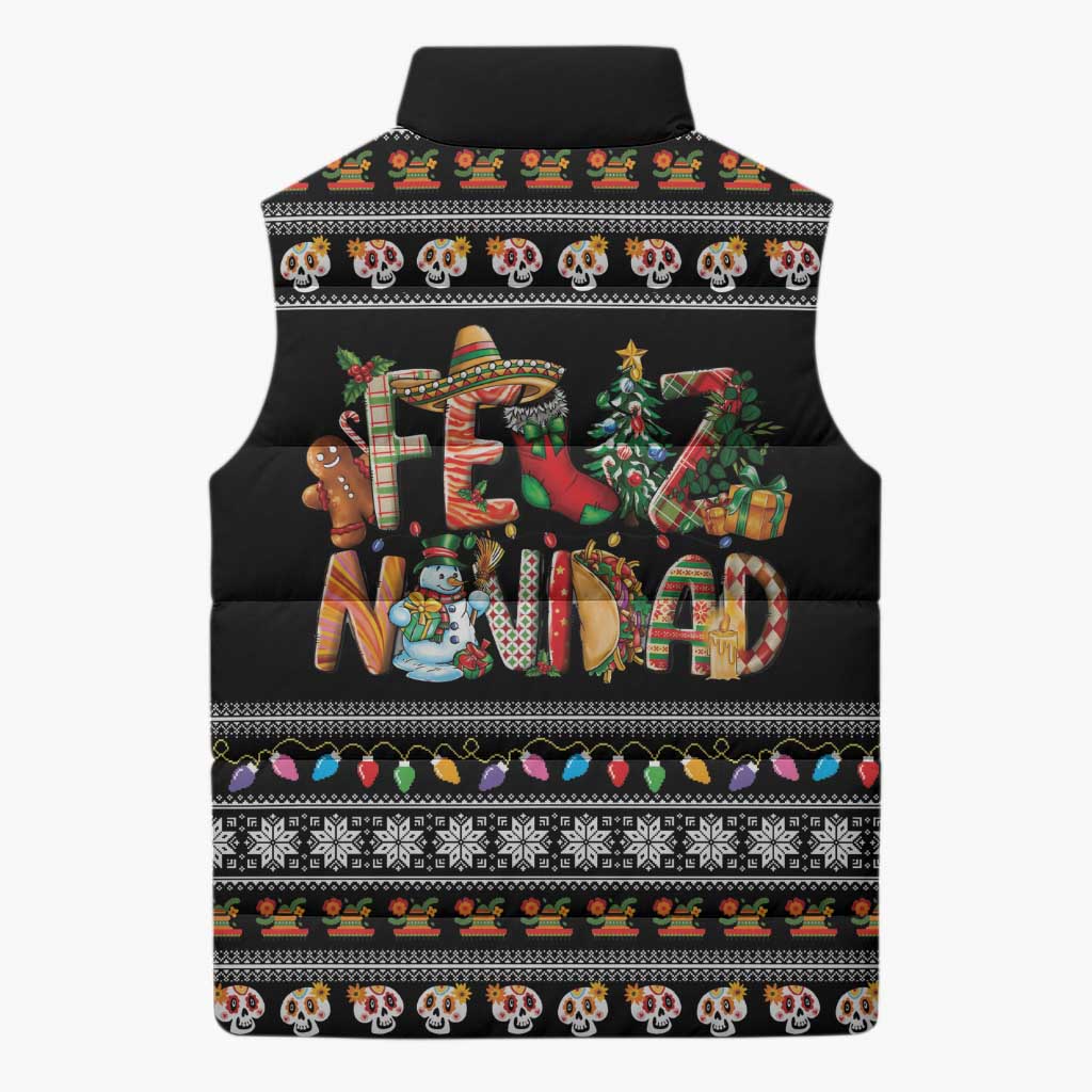 Mexican Sumbrero and Snowman Christmas Sleeveless Puffer Jacket Feliz Navidad Mexico - Wonder Print Shop