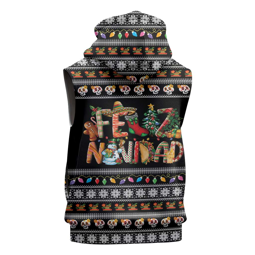 Mexican Sumbrero and Snowman Christmas Sleeveless Zip Hoodie Feliz Navidad Mexico - Wonder Print Shop