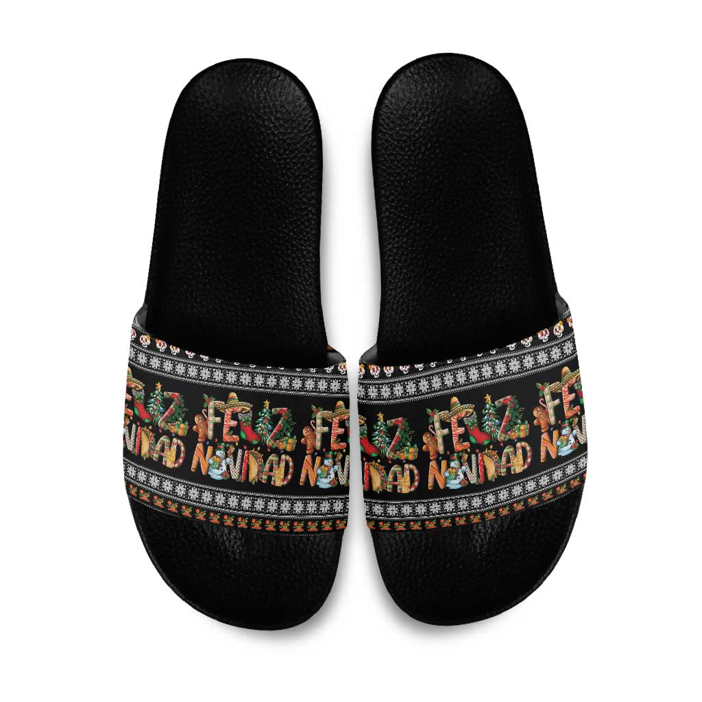 Mexican Sumbrero and Snowman Christmas Slide Sandals Feliz Navidad Mexico - Wonder Print Shop
