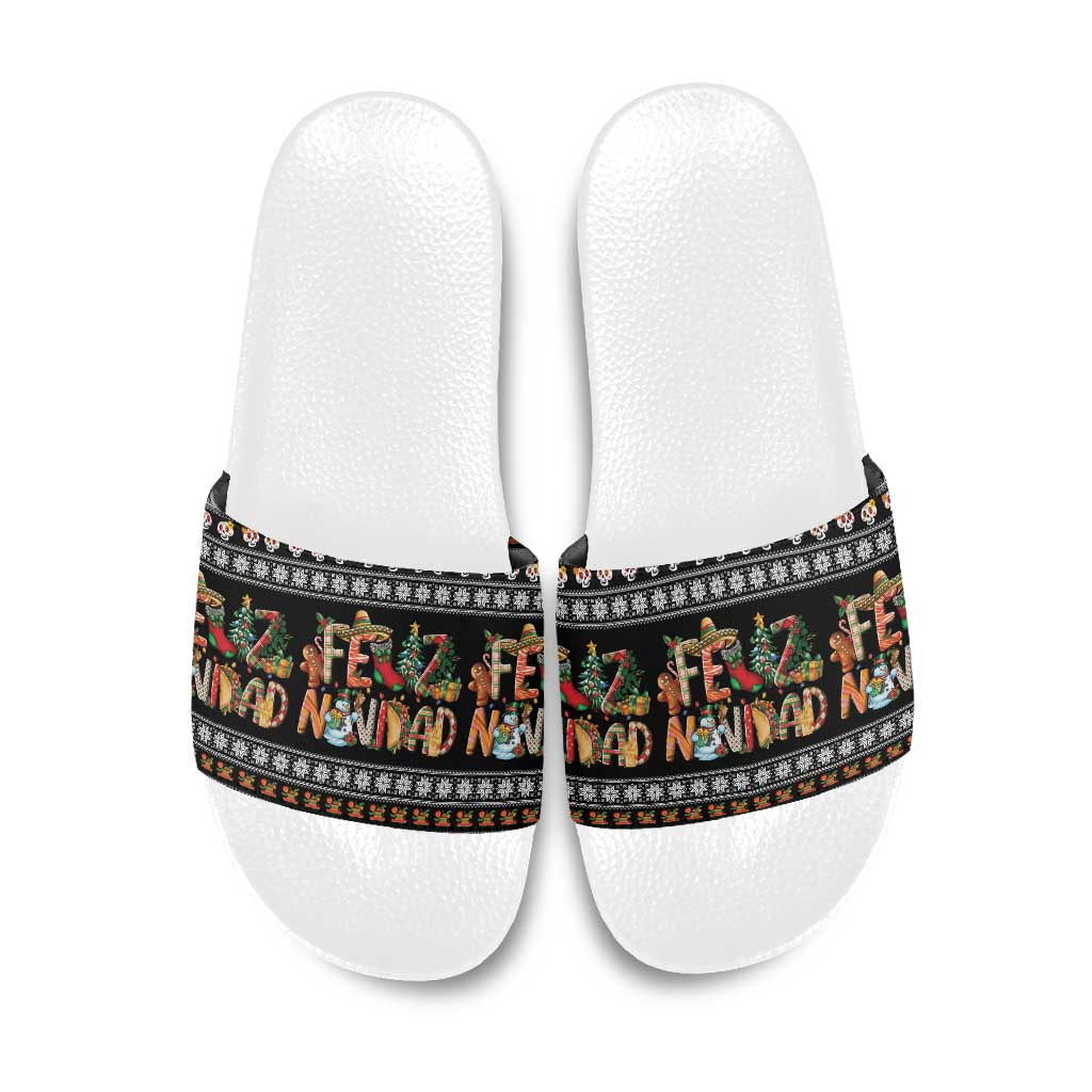 Mexican Sumbrero and Snowman Christmas Slide Sandals Feliz Navidad Mexico - Wonder Print Shop