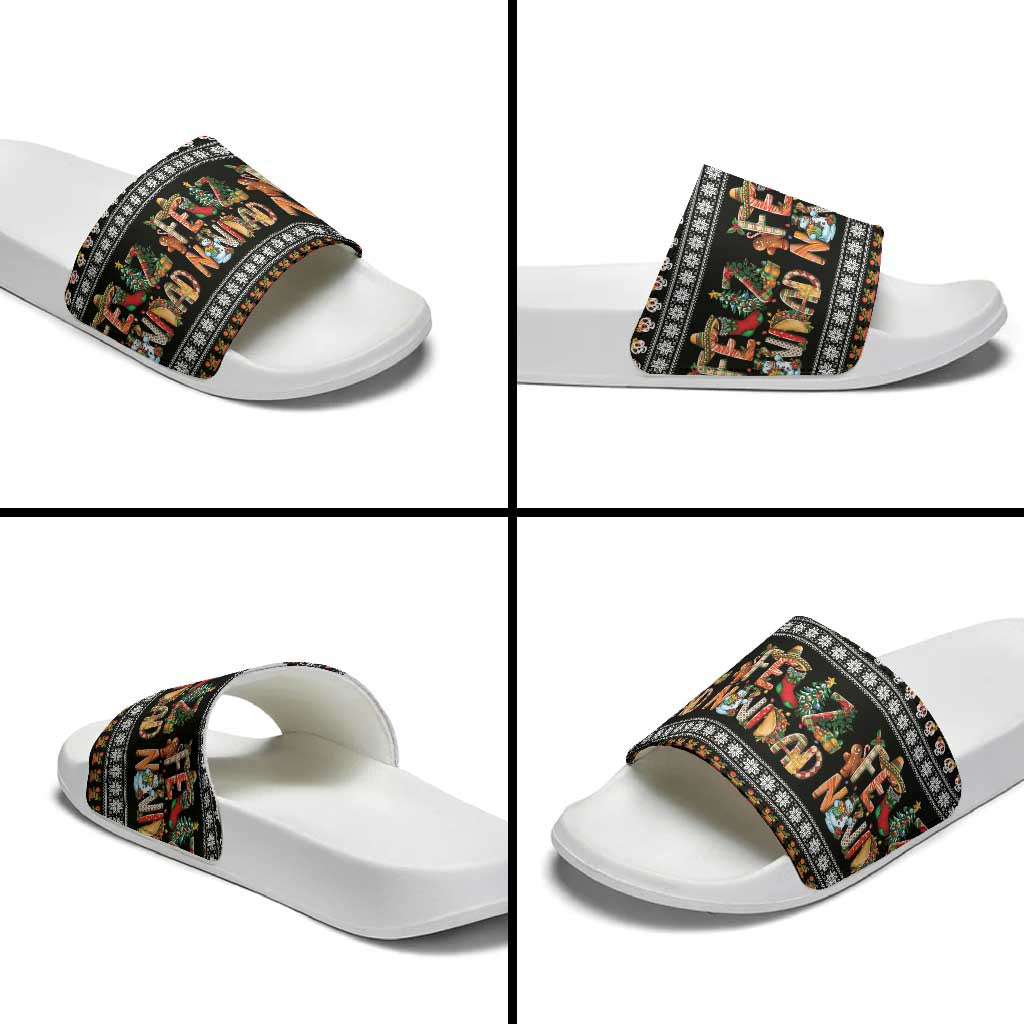 Mexican Sumbrero and Snowman Christmas Slide Sandals Feliz Navidad Mexico - Wonder Print Shop