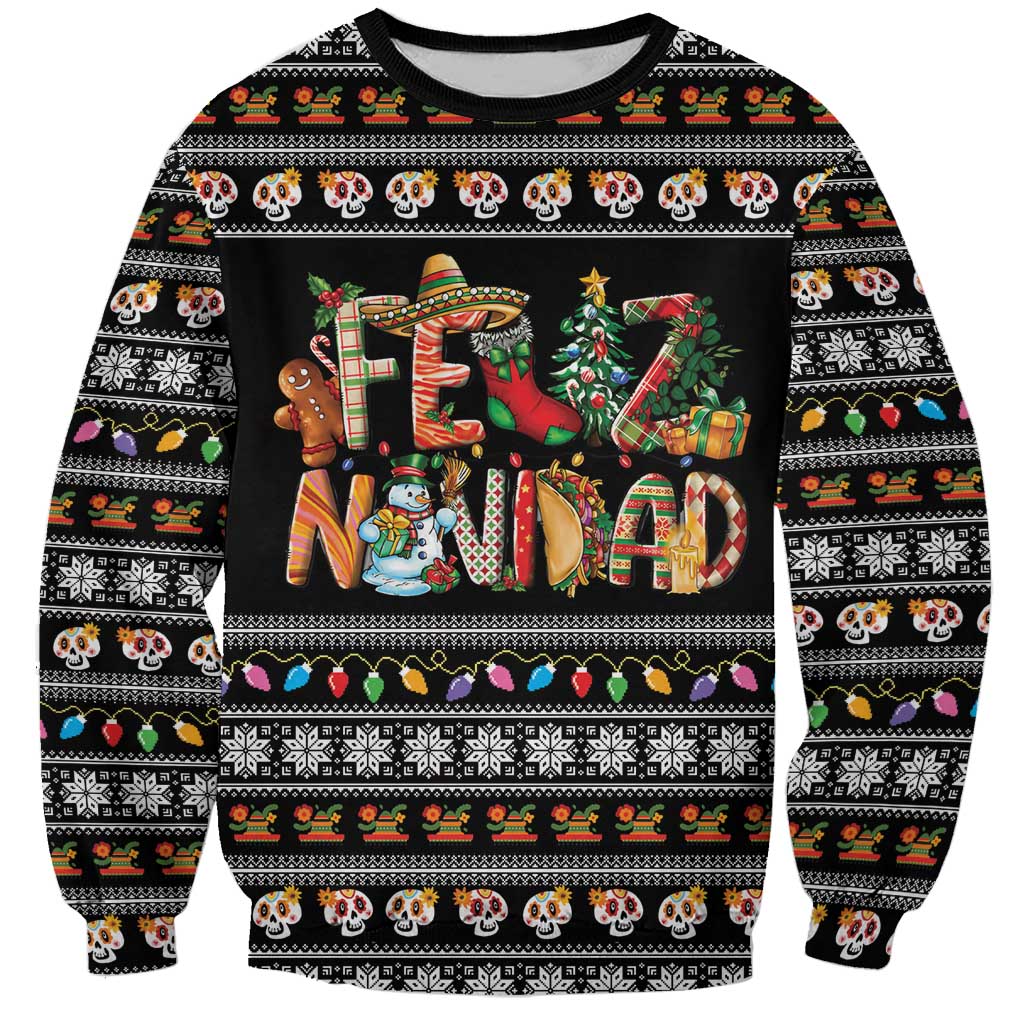 Mexican Sumbrero and Snowman Christmas Sweatshirt Feliz Navidad Mexico - Wonder Print Shop