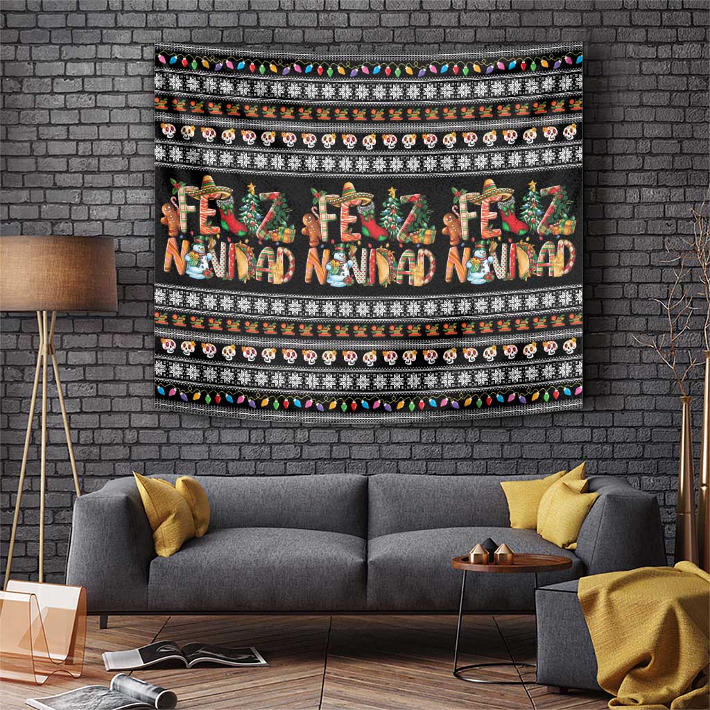 Mexican Sumbrero and Snowman Christmas Tapestry Feliz Navidad Mexico - Wonder Print Shop