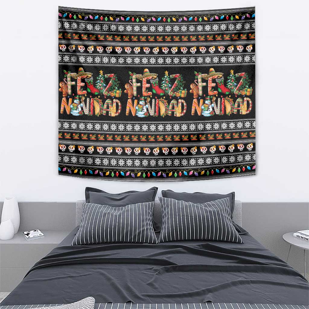 Mexican Sumbrero and Snowman Christmas Tapestry Feliz Navidad Mexico - Wonder Print Shop