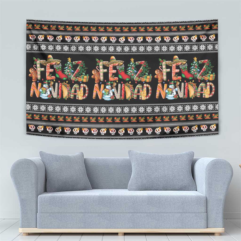 Mexican Sumbrero and Snowman Christmas Tapestry Feliz Navidad Mexico - Wonder Print Shop