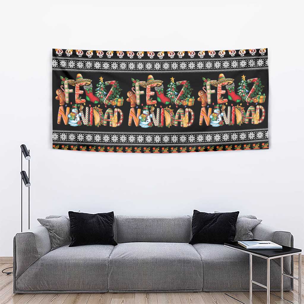 Mexican Sumbrero and Snowman Christmas Tapestry Feliz Navidad Mexico - Wonder Print Shop