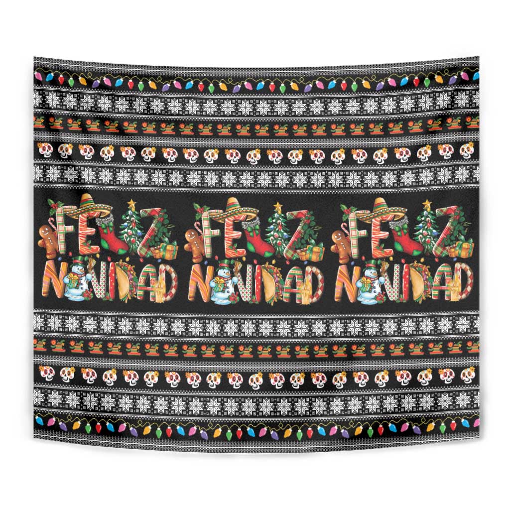 Mexican Sumbrero and Snowman Christmas Tapestry Feliz Navidad Mexico - Wonder Print Shop