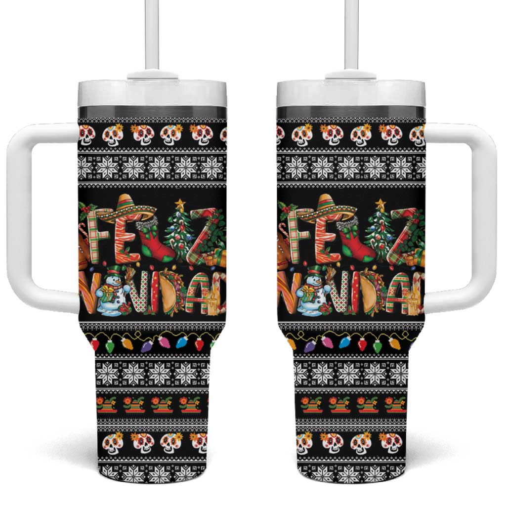 Mexican Sumbrero and Snowman Christmas Tumbler With Handle Feliz Navidad Mexico - Wonder Print Shop