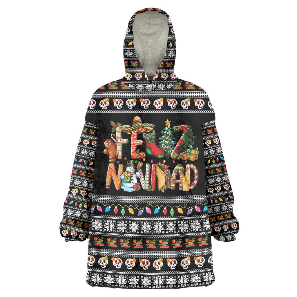 Mexican Sumbrero and Snowman Christmas Wearable Blanket Hoodie Feliz Navidad Mexico - Wonder Print Shop