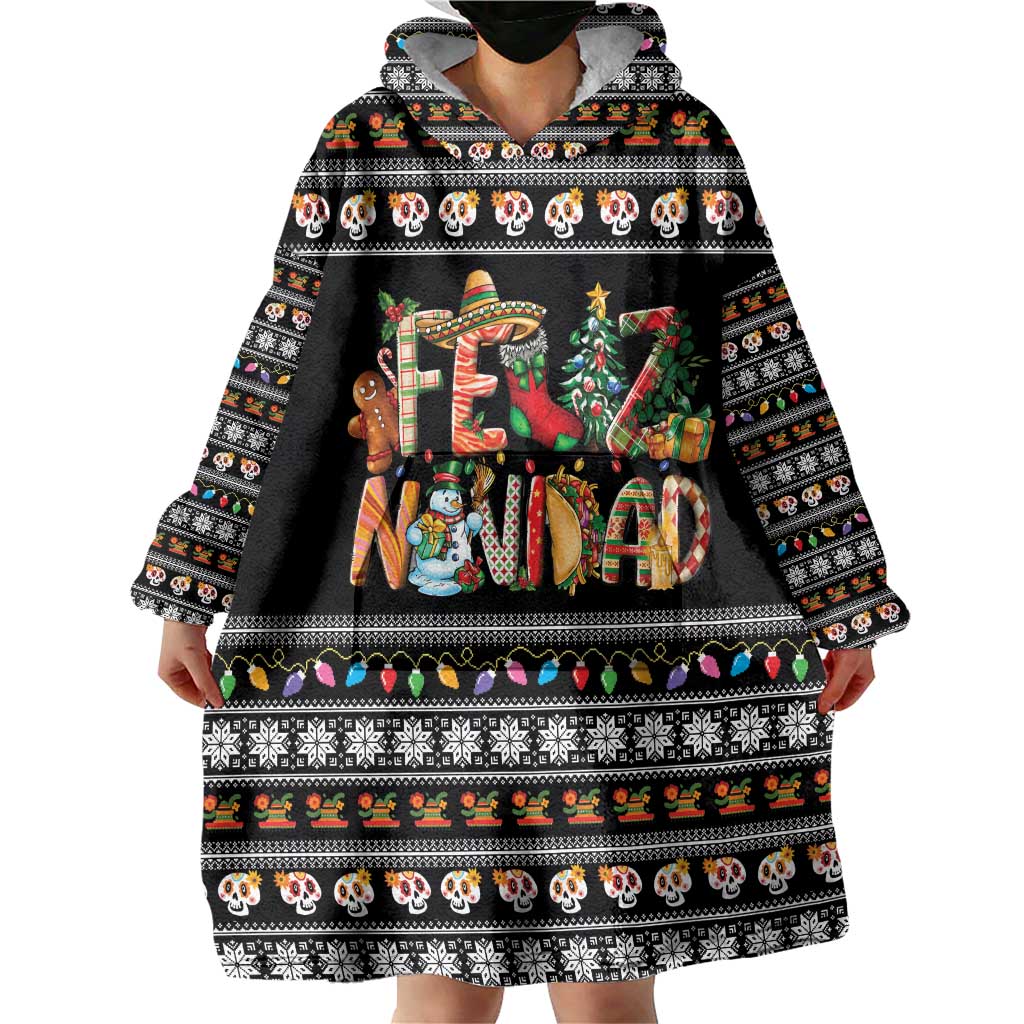 Mexican Sumbrero and Snowman Christmas Wearable Blanket Hoodie Feliz Navidad Mexico - Wonder Print Shop