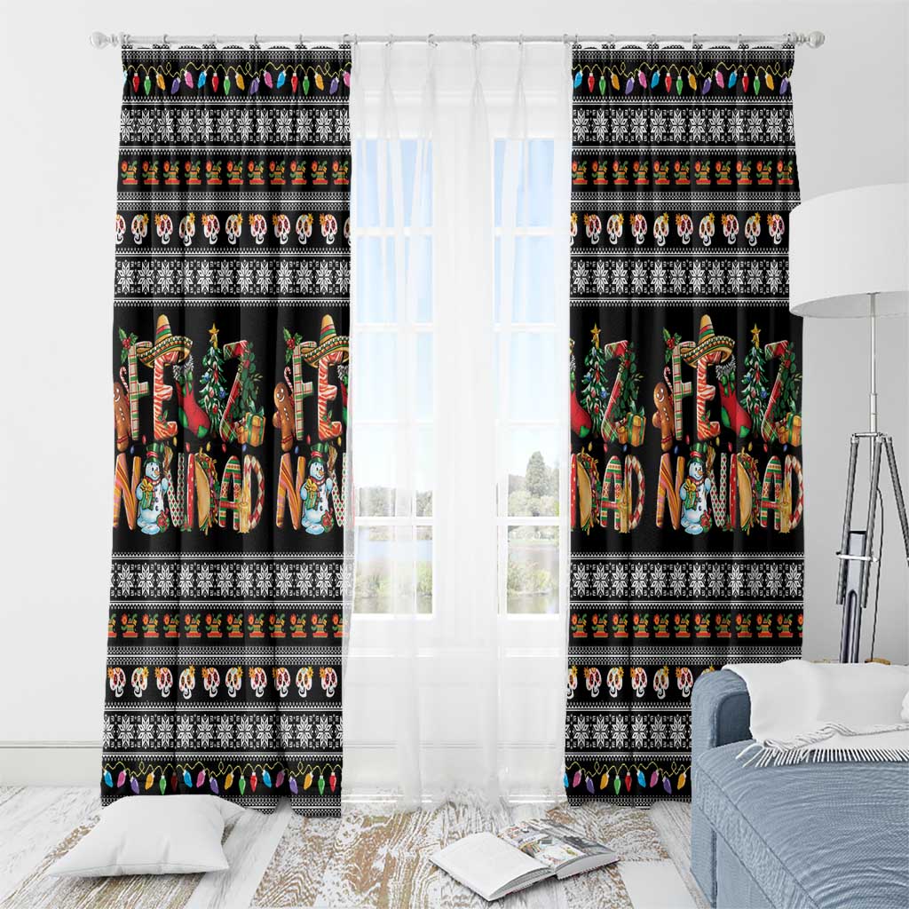 Mexican Sumbrero and Snowman Christmas Window Curtain Feliz Navidad Mexico - Wonder Print Shop