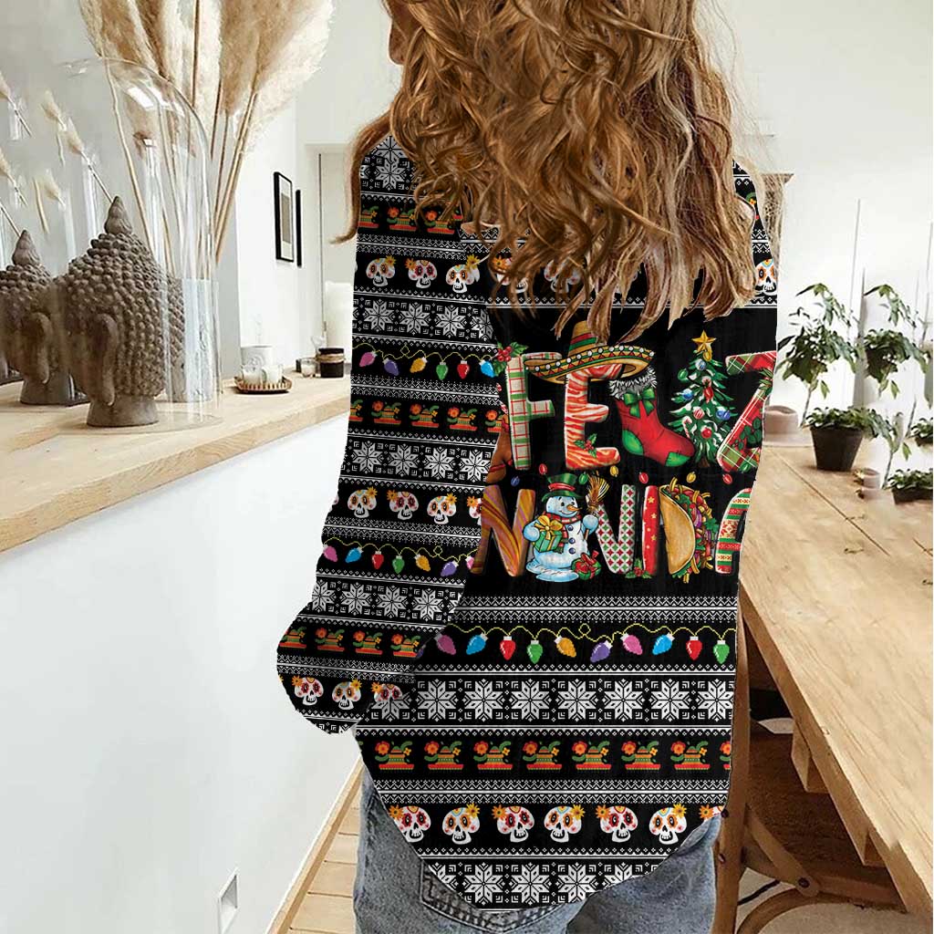 Mexican Sumbrero and Snowman Christmas Women Casual Shirt Feliz Navidad Mexico - Wonder Print Shop