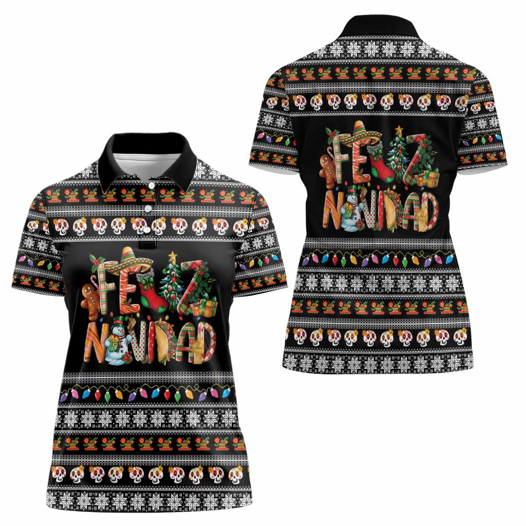Mexican Sumbrero and Snowman Christmas Women Polo Shirt Feliz Navidad Mexico - Wonder Print Shop