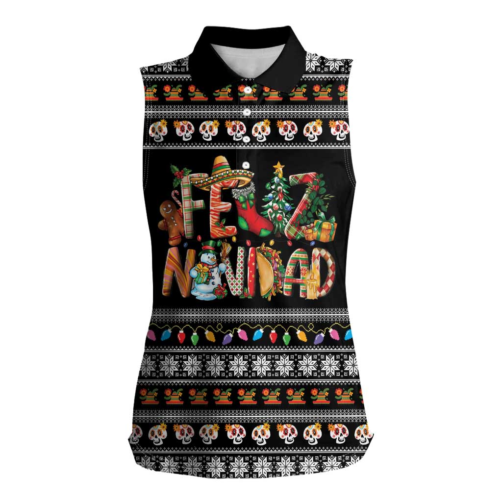 Mexican Sumbrero and Snowman Christmas Women Sleeveless Polo Shirt Feliz Navidad Mexico - Wonder Print Shop