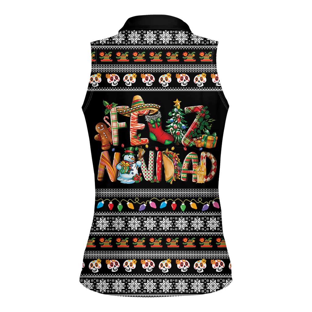 Mexican Sumbrero and Snowman Christmas Women Sleeveless Polo Shirt Feliz Navidad Mexico - Wonder Print Shop