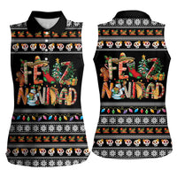 Mexican Sumbrero and Snowman Christmas Women Sleeveless Polo Shirt Feliz Navidad Mexico - Wonder Print Shop