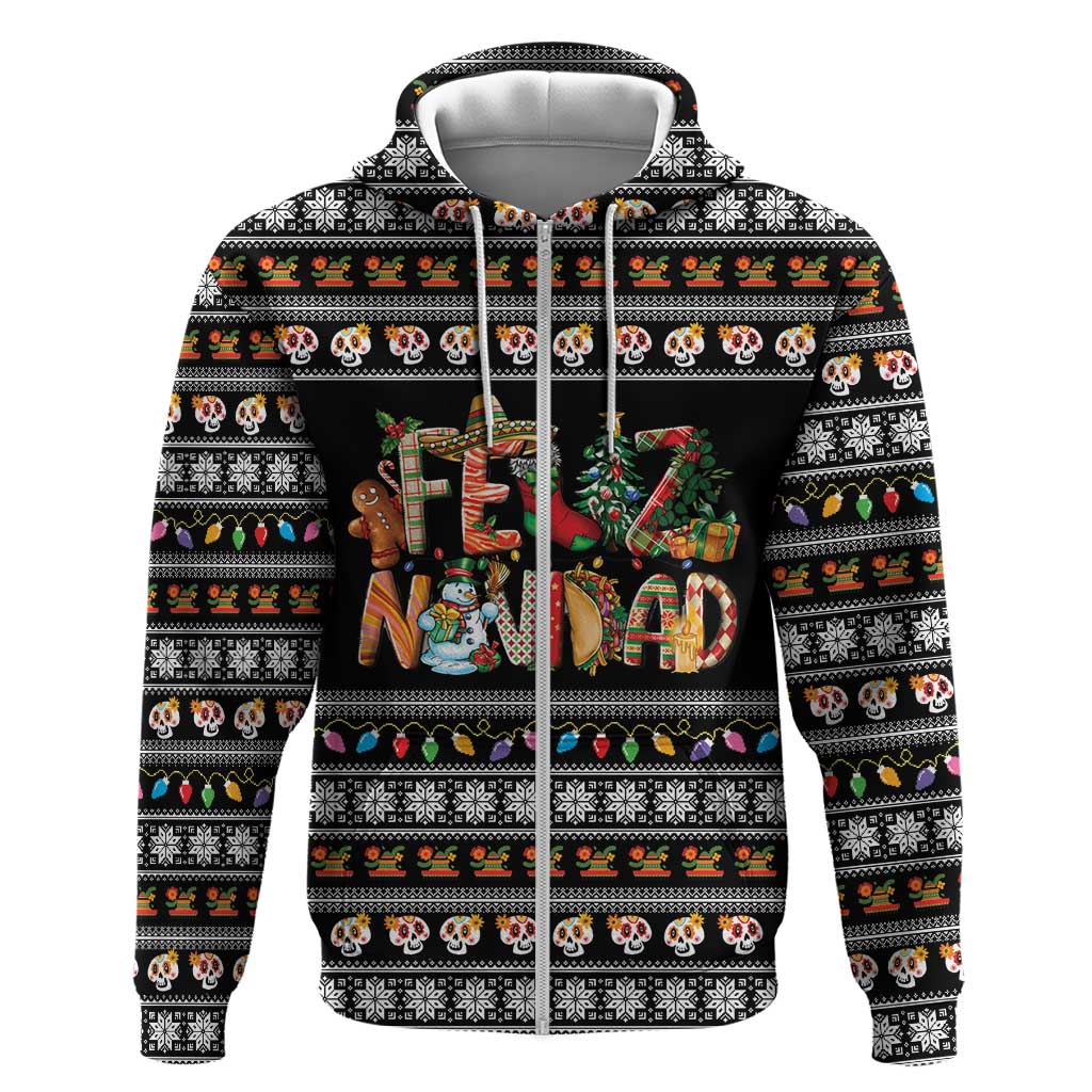Mexican Sumbrero and Snowman Christmas Zip Hoodie Feliz Navidad Mexico - Wonder Print Shop