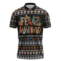 Mexican Sumbrero and Snowman Christmas Zipper Polo Shirt Feliz Navidad Mexico - Wonder Print Shop