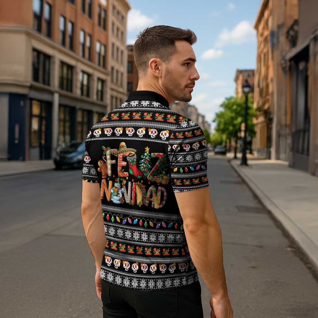 Mexican Sumbrero and Snowman Christmas Zipper Polo Shirt Feliz Navidad Mexico - Wonder Print Shop