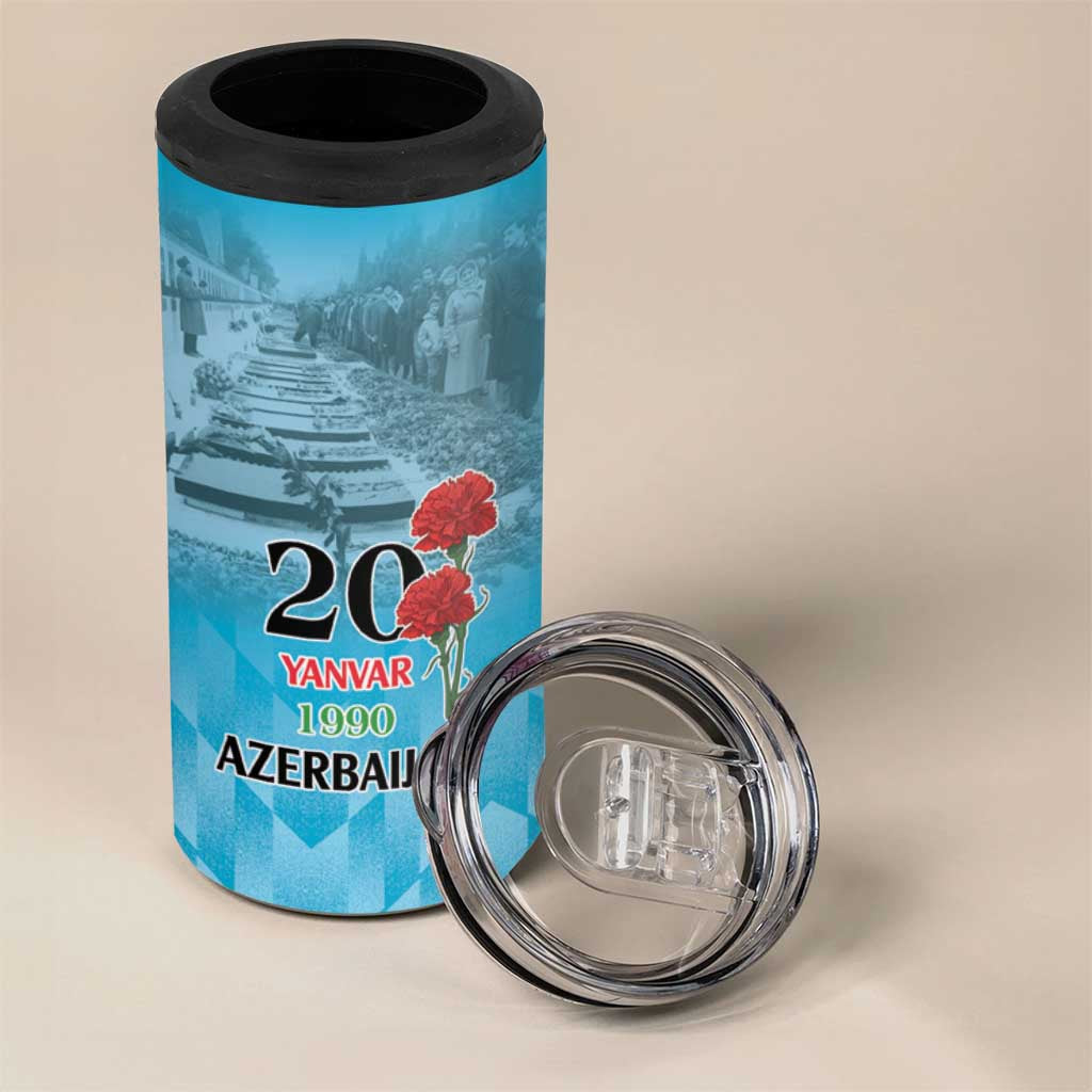 Personalized Azerbaijan Black January 4 in 1 Can Cooler Tumbler 20 Yanvar 1990 LT9 - Wonder Print Shop