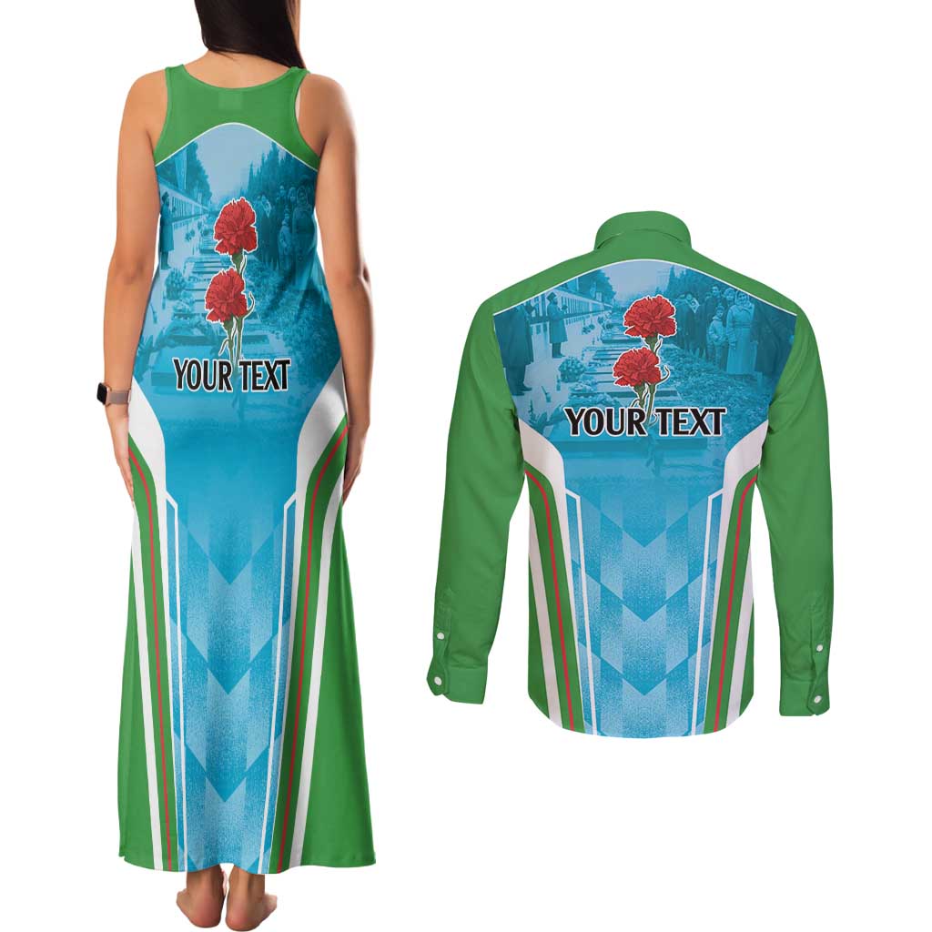 Personalized Azerbaijan Black January Couples Matching Tank Maxi Dress and Long Sleeve Button Shirt 20 Yanvar 1990 LT9 - Wonder Print Shop